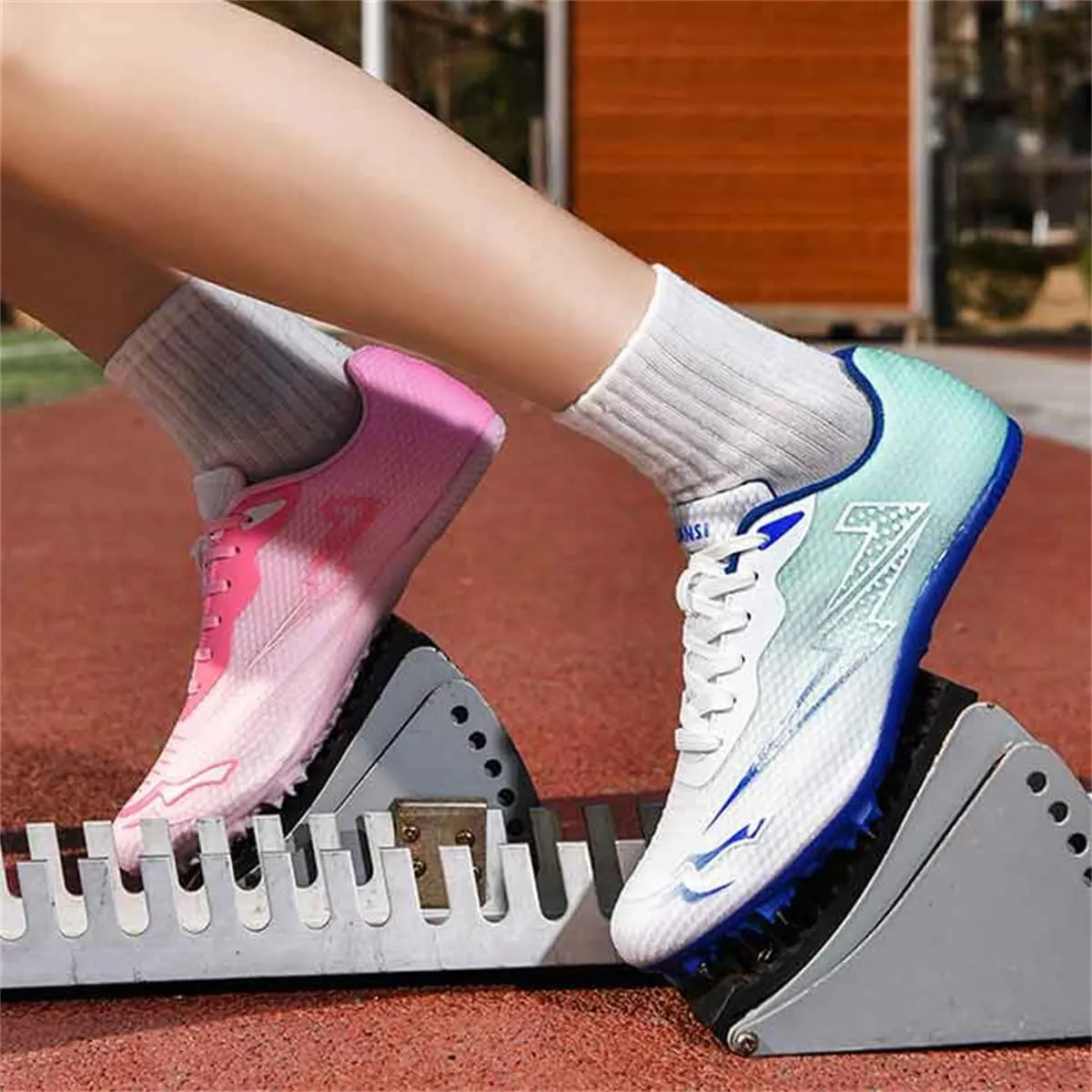 Men Women Track and Field Shoes, Professional 8 Spikes Running Racing Sprinting Sneakers Breathable Lightweight Hurdling Competition Shoes
