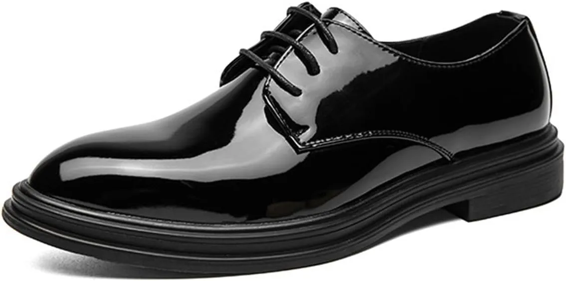 Men's Oxfords Casual Dress Shoes Shiny Flat Patent Leather Lace Up Shoes for Men Business Work Shoes