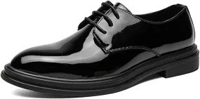 Men's Oxfords Casual Dress Shoes Shiny Flat Patent Leather Lace Up Shoes for Men Business Work Shoes