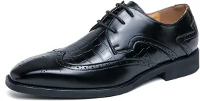 Mens Retro Stone Grain Patent Leather Lace Up Brogue Dress Oxfords Shoes Low Top Chunky Heels Non-Slip Casual Wingtip Derby Shoes for Business Casual Dress Prom Party