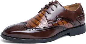 Mens Retro Stone Grain Patent Leather Lace Up Brogue Dress Oxfords Shoes Low Top Chunky Heels Non-Slip Casual Wingtip Derby Shoes for Business Casual Dress Prom Party