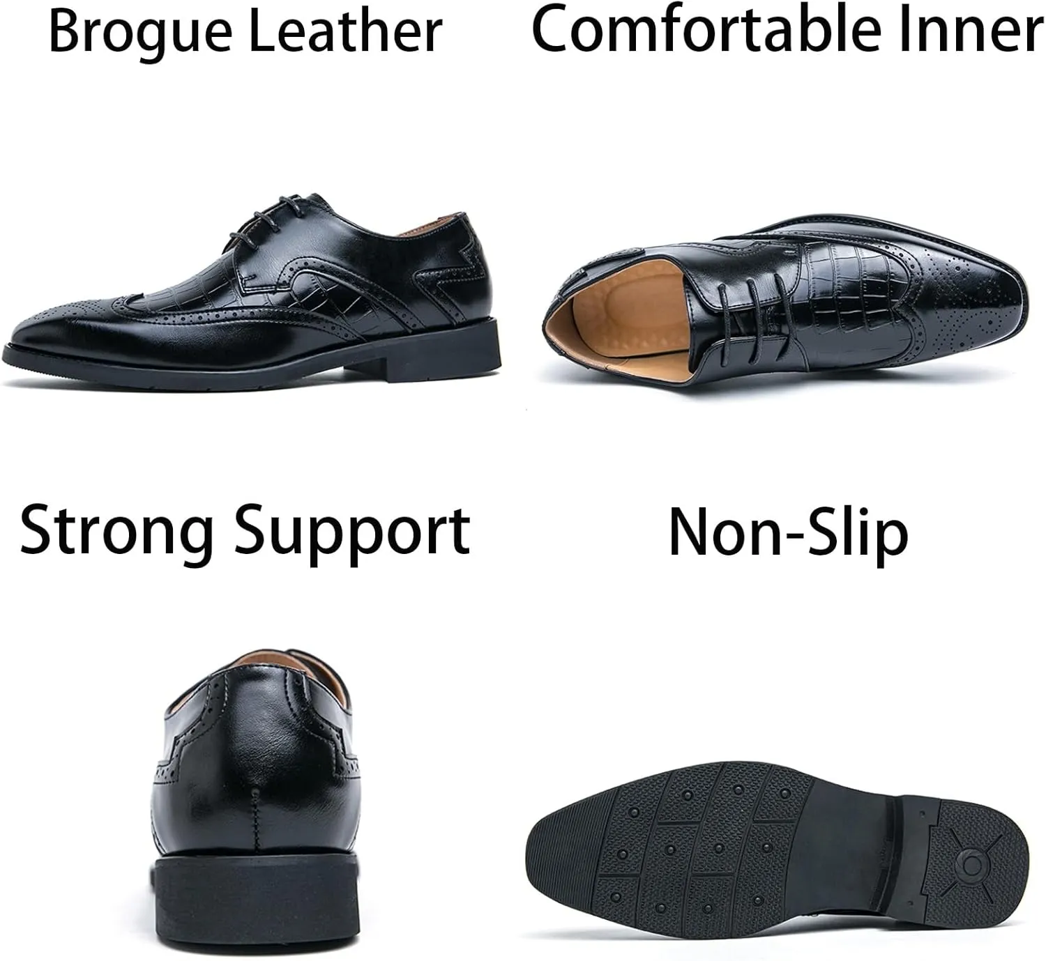 Mens Retro Stone Grain Patent Leather Lace Up Brogue Dress Oxfords Shoes Low Top Chunky Heels Non-Slip Casual Wingtip Derby Shoes for Business Casual Dress Prom Party