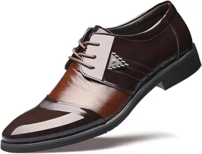 Men's Stitching Leather Lace-Up Dress Shoes Faux Patent Leather Oxford Dress Shoes Men Loafers Flats Breathable Sport Outdoor Footwear