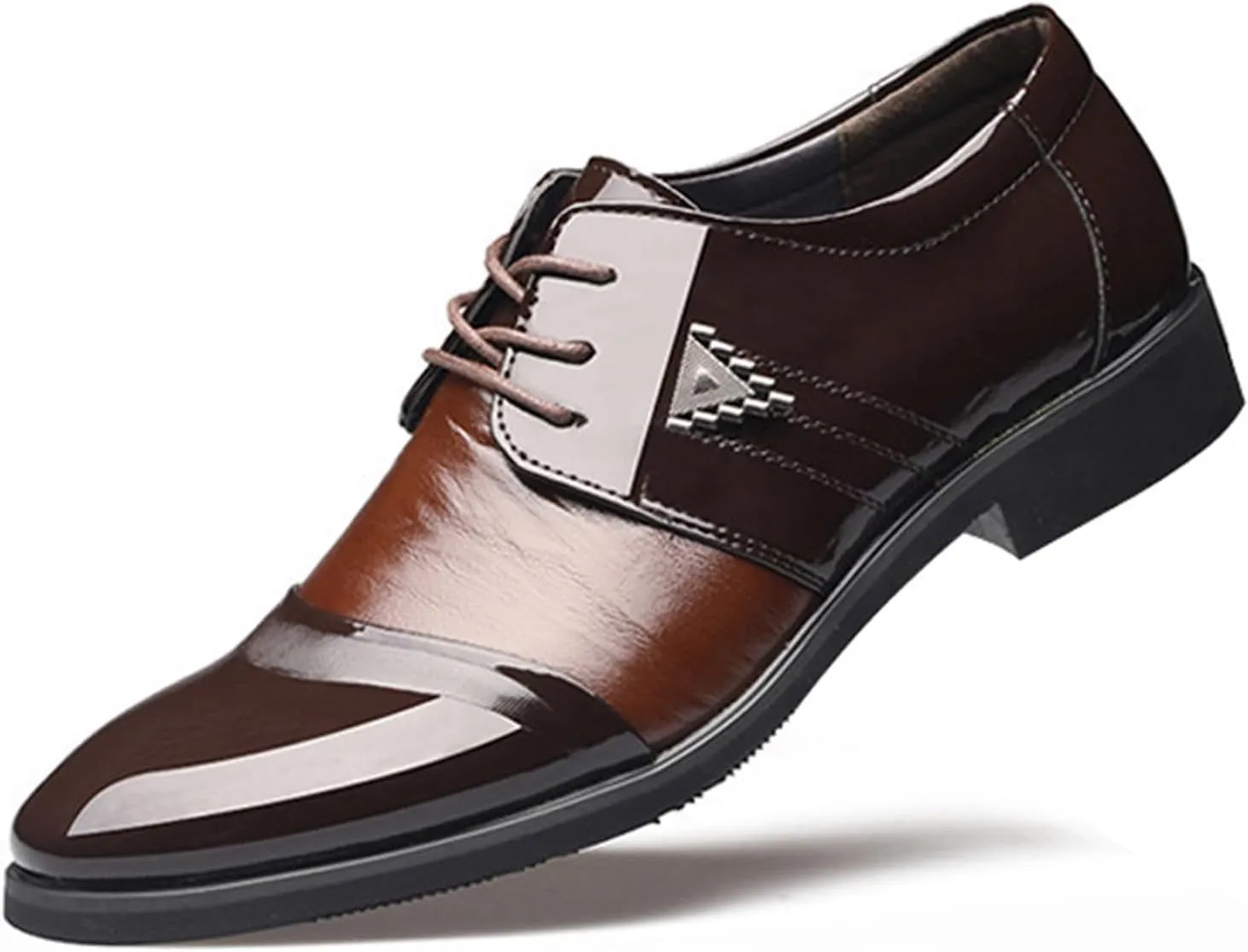 Men's Stitching Leather Lace-Up Dress Shoes Faux Patent Leather Oxford Dress Shoes Men Loafers Flats Breathable Sport Outdoor Footwear