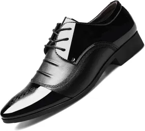 Men's Trendy Patent Leather Tuxedo Dress Shoes Cap Toe Lace up Formal Business Oxfords Wedding Prom