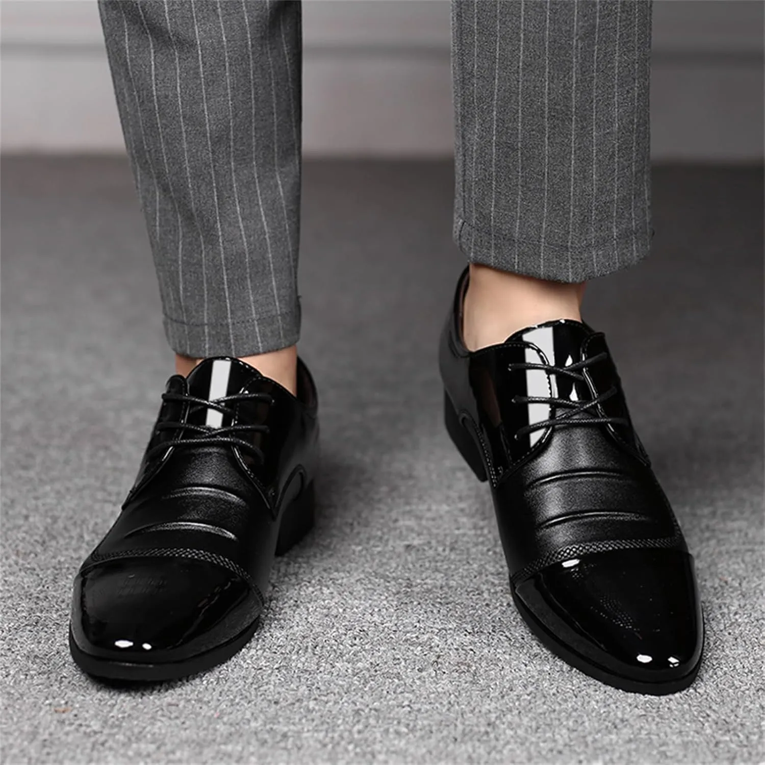 Men's Trendy Patent Leather Tuxedo Dress Shoes Cap Toe Lace up Formal Business Oxfords Wedding Prom