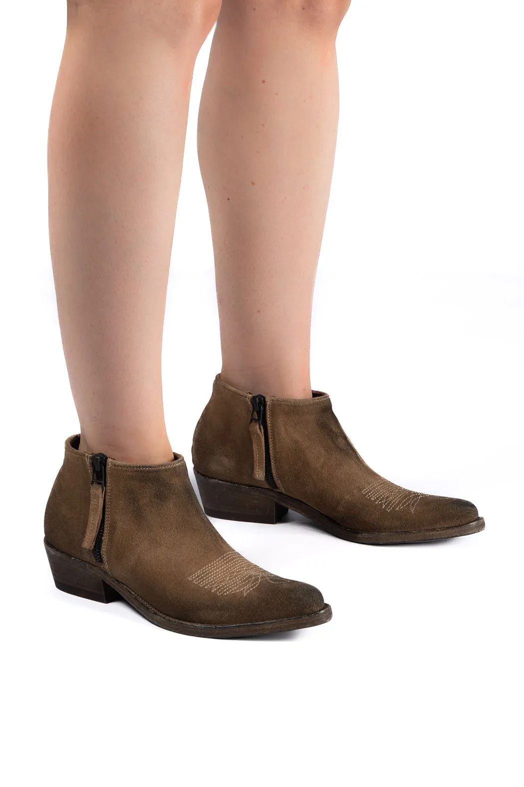MORGAN Keep Tan Booties with White Stitch