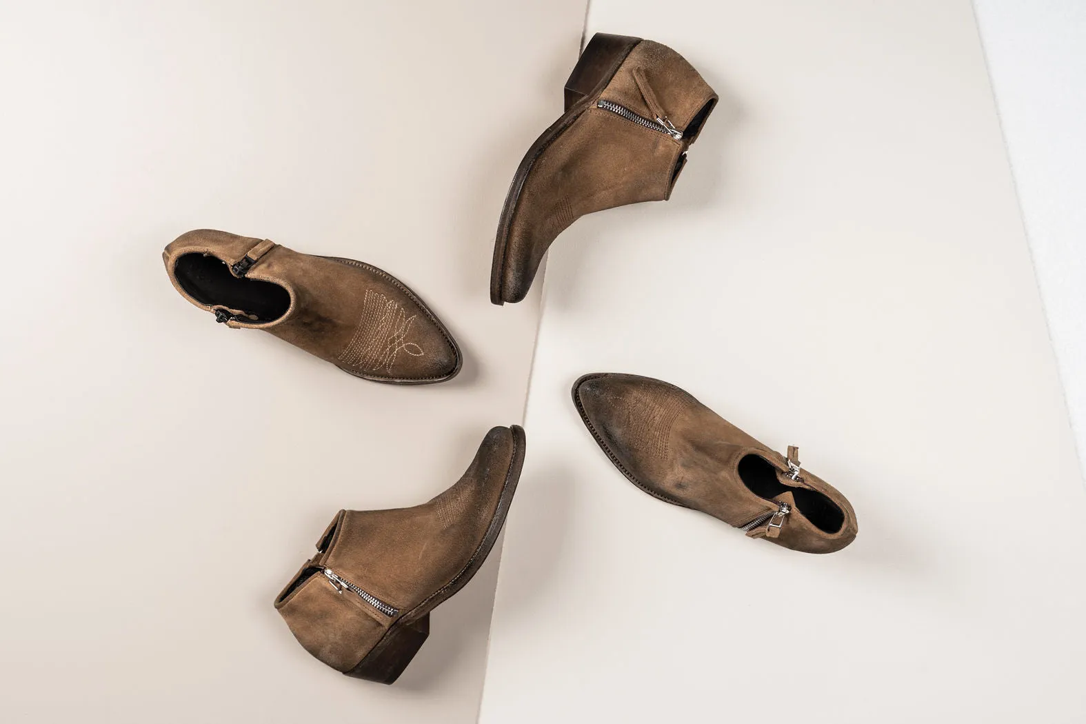 MORGAN Keep Tan Booties with White Stitch
