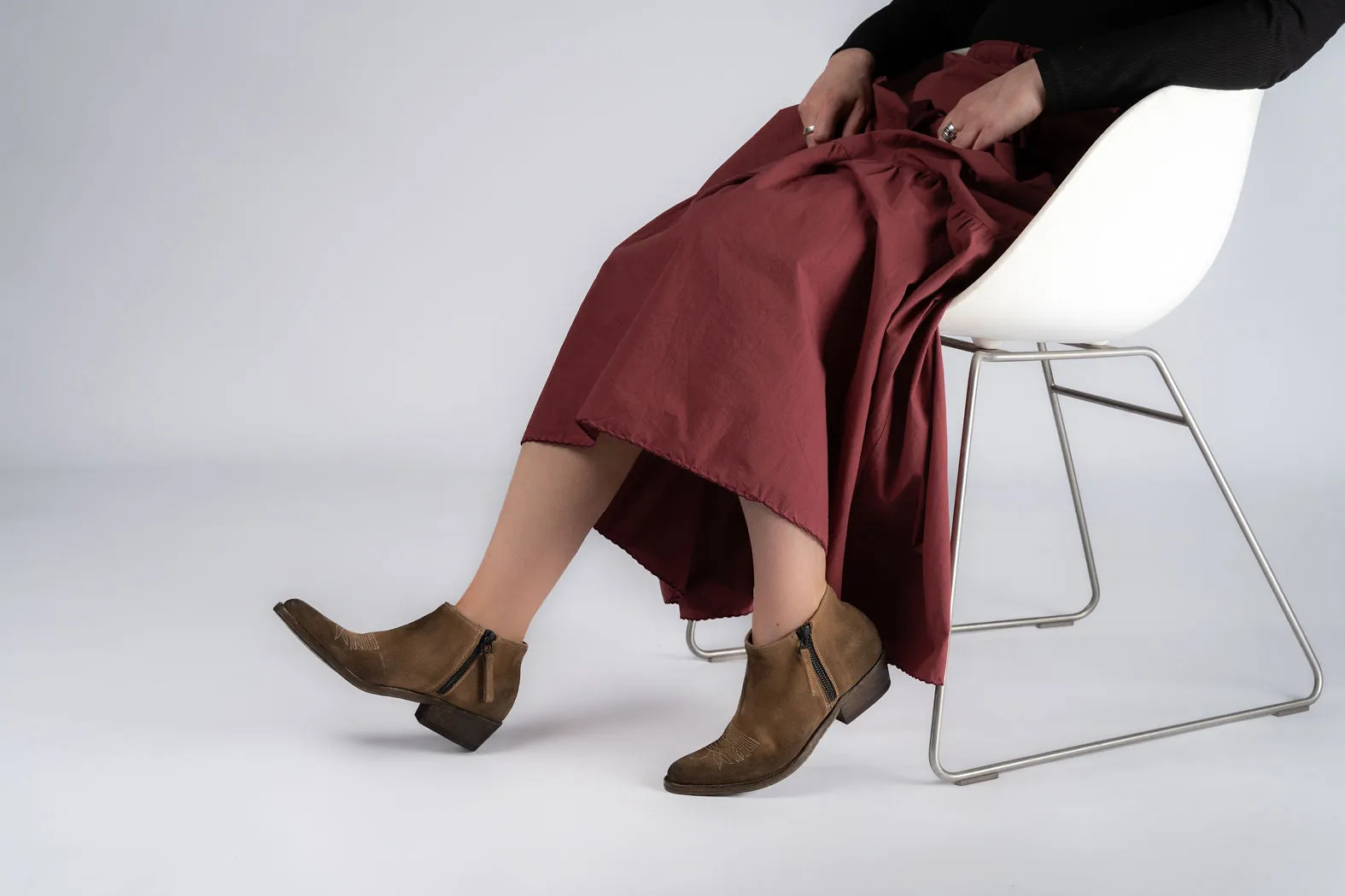 MORGAN Keep Tan Booties with White Stitch