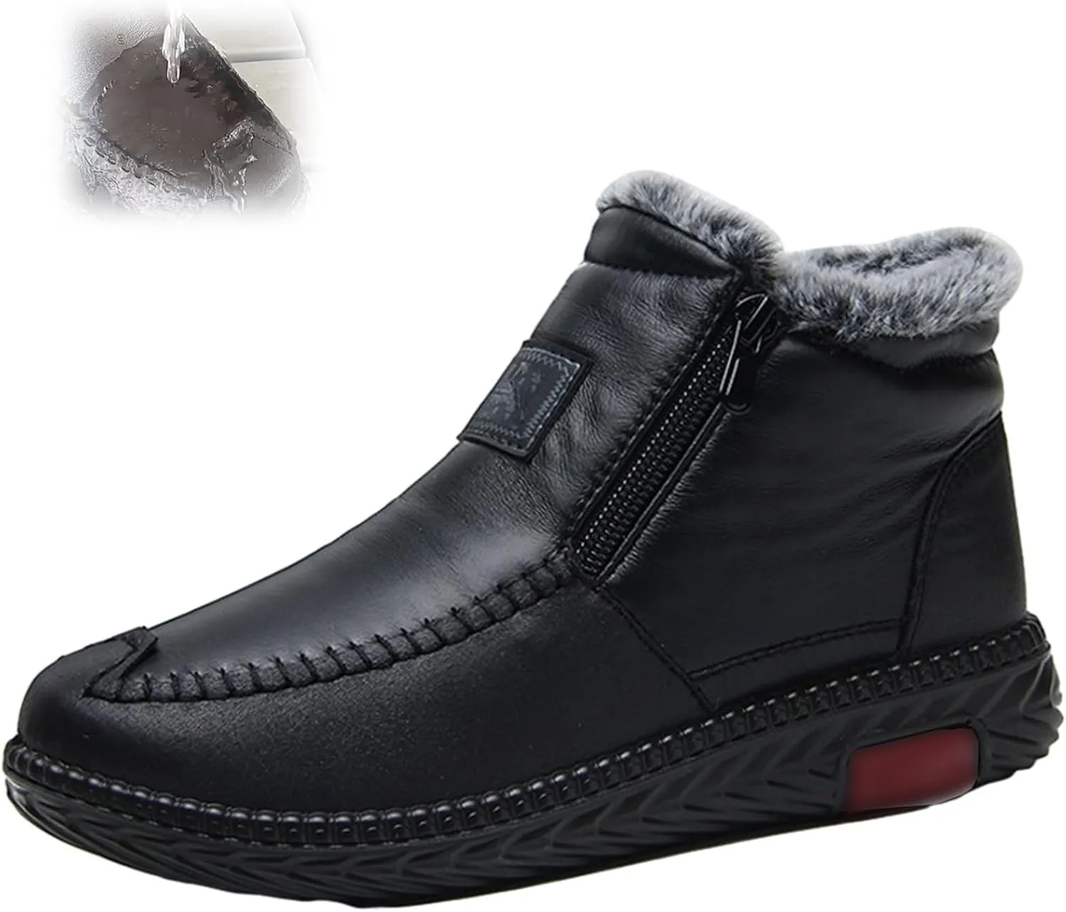 New Fleece Thickened Warm Snow Boots,Womens Winter Waterproof Non-Slip Thick Plush Fur Lined Ankle Snow Boots with Zipper