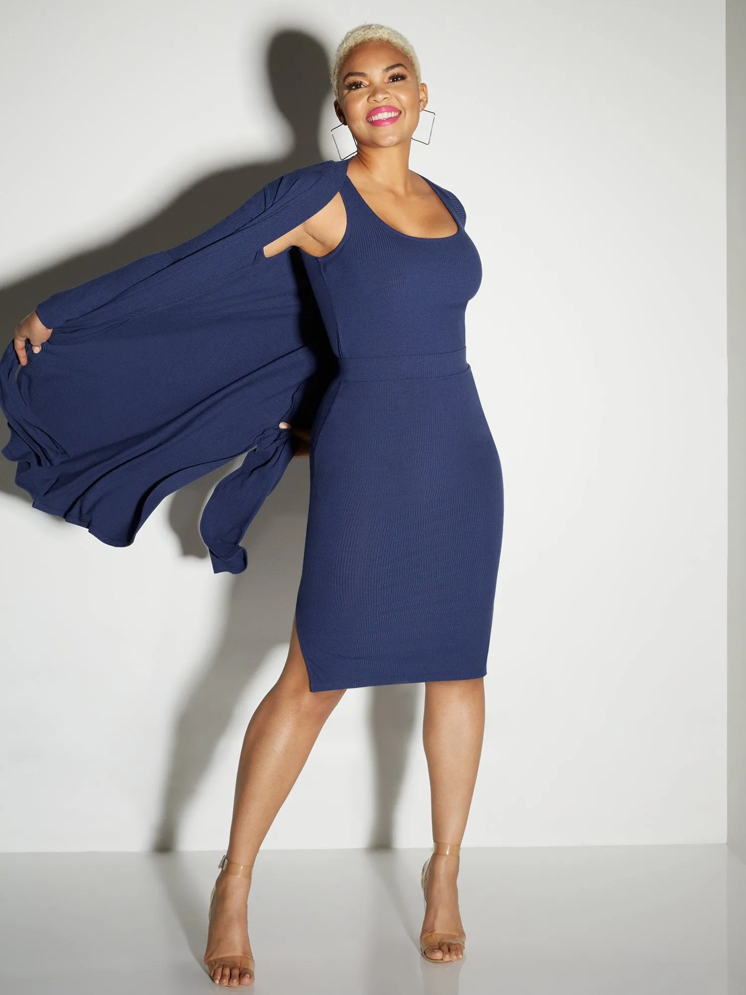 Ribbed High-Waisted Midi Pencil Skirt - Everyday Collection