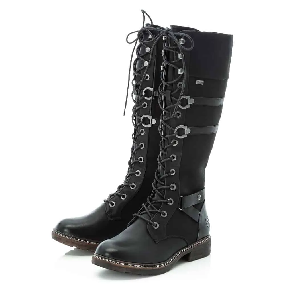 Rieker Women's Tall Lace & Zip Boots- Black