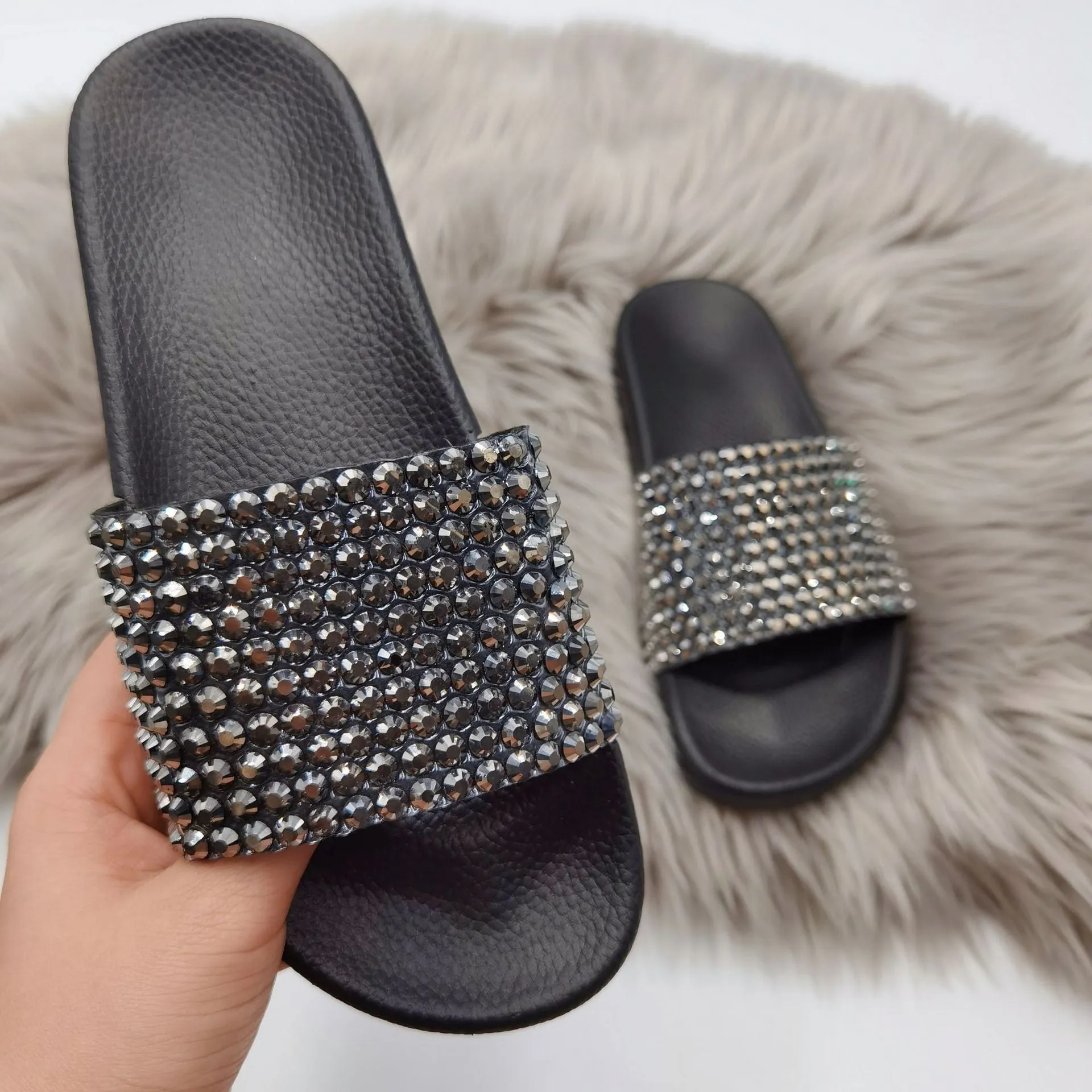 Shiny colorful diamond slippers