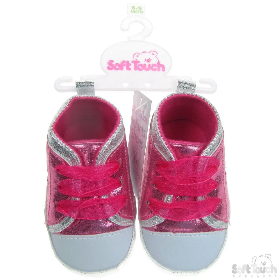 SHINY PU SHOES W/BUTTERFLY EMBROIDERY & MATCHING ORGANZA LACE: B2120