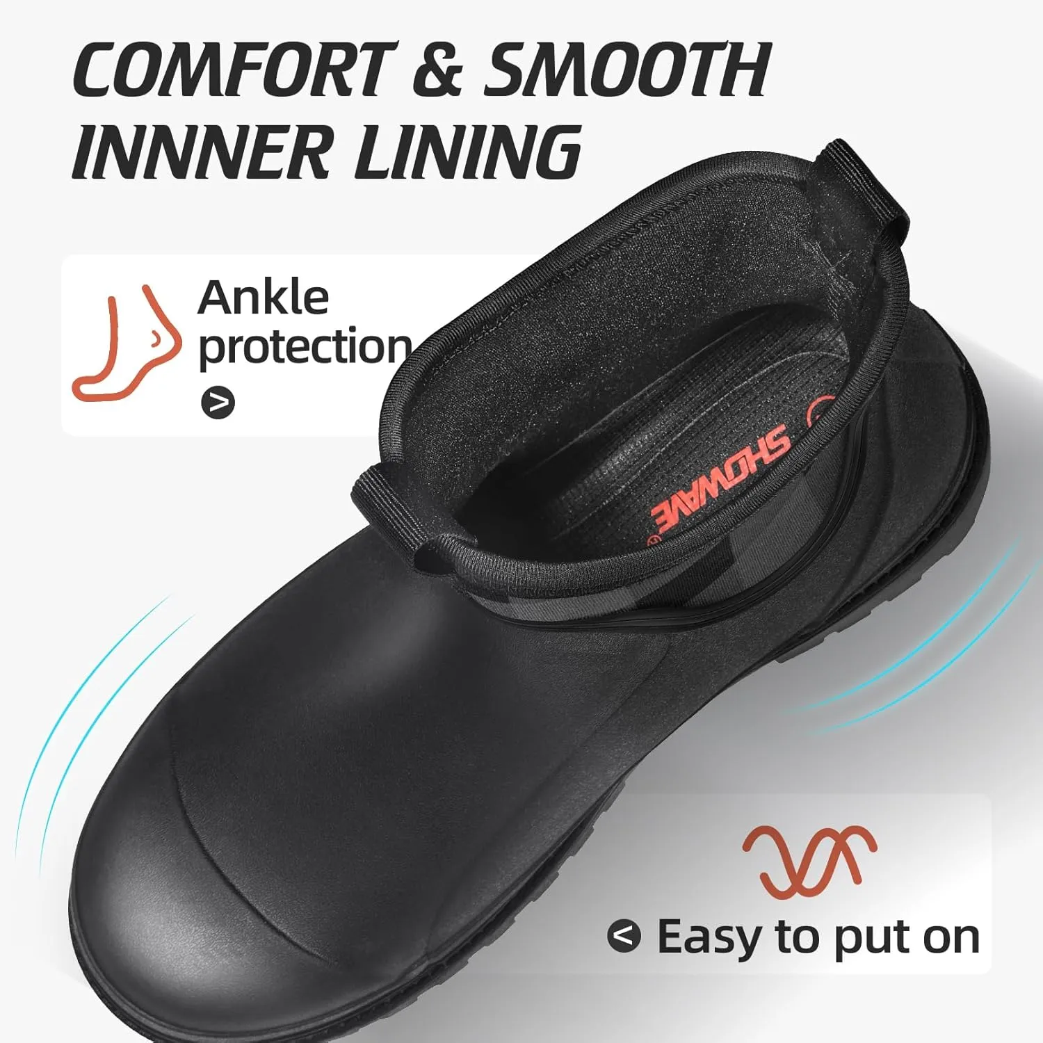 Showave Women's Rain Shoes Waterproof Ankle Rain Boots Slip on Rubber Garden Booties Comfort Lined Chelsea Boot