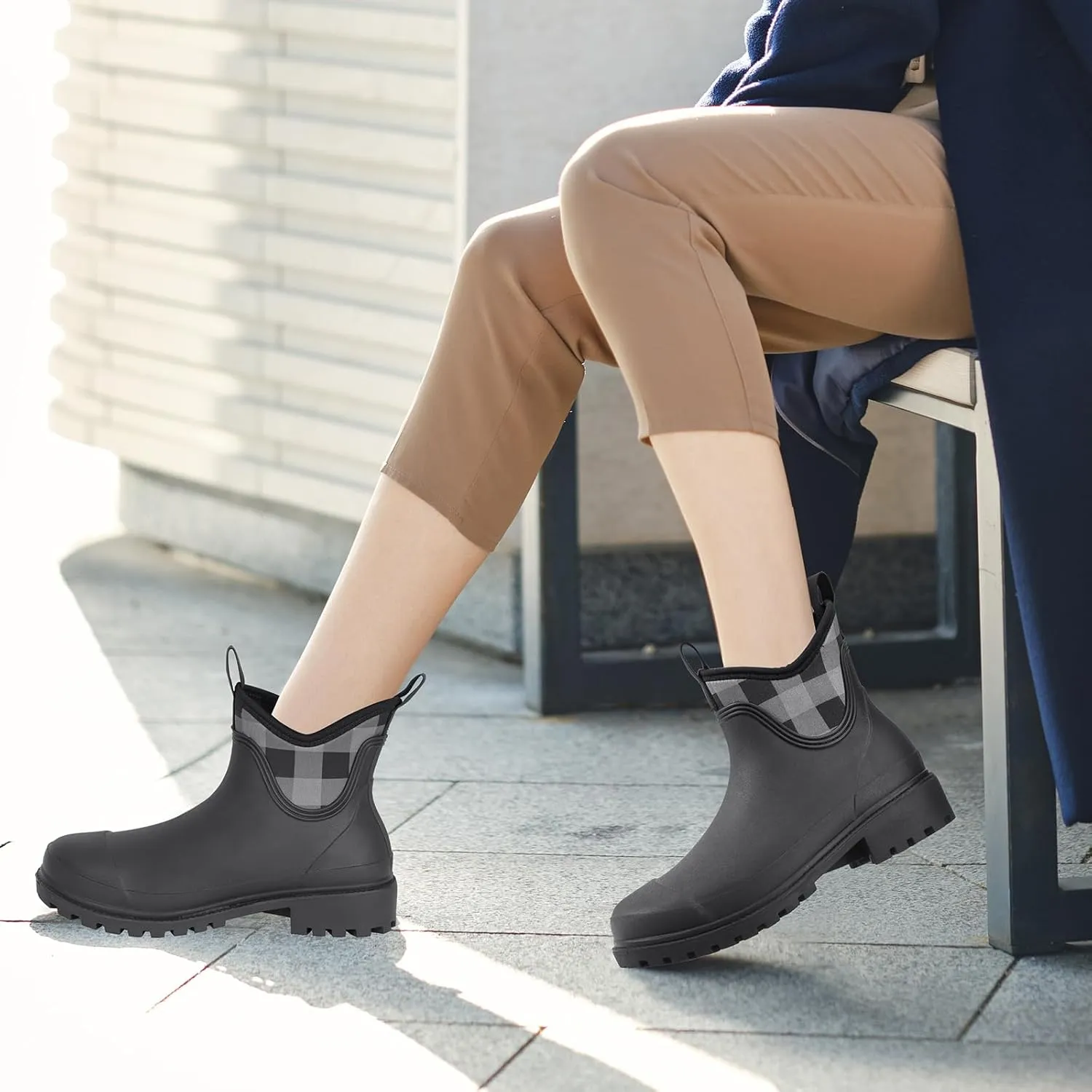 Showave Women's Rain Shoes Waterproof Ankle Rain Boots Slip on Rubber Garden Booties Comfort Lined Chelsea Boot