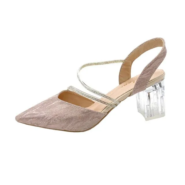 Simply Shiny Sequined Slingback Clear Square Heel Shoes