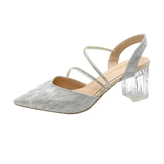 Simply Shiny Sequined Slingback Clear Square Heel Shoes