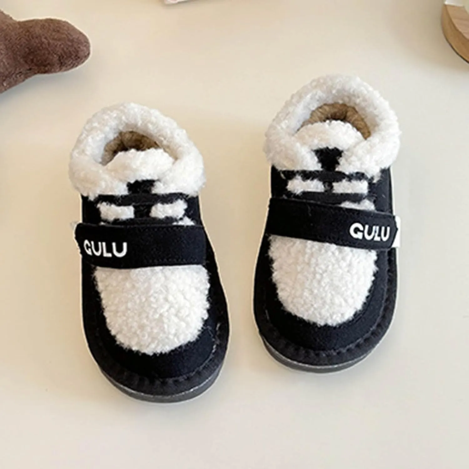 Snow Sneakers for Boys Girls, Suede Platform Warm Fr Lined Fashion Slip-on Comfortable Winter Flat Ankle Shoes