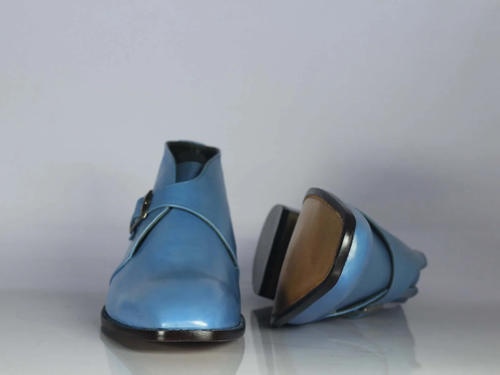 Stylish Handmade Men's Blue Buckle Ankle Boots, Men Leather Chukka Designer Boots