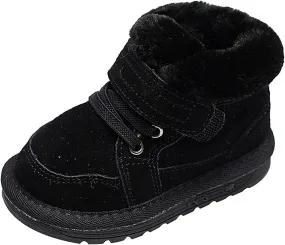 Toddler Baby Boys Girls High Tops Fleece Ankle Sneakers Soft Anti-Slip Sole PU Leather Warm First Walking Shoes