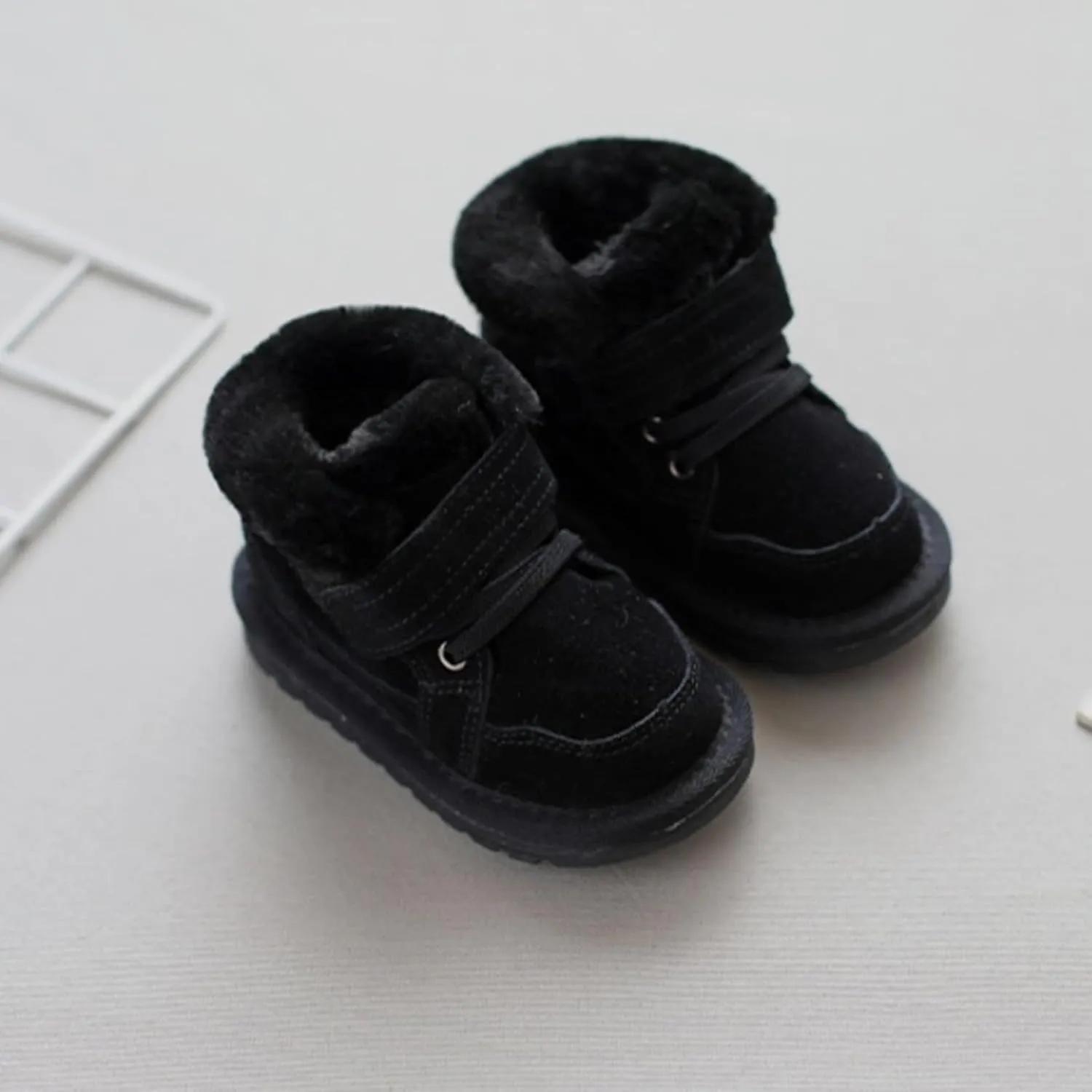 Toddler Baby Boys Girls High Tops Fleece Ankle Sneakers Soft Anti-Slip Sole PU Leather Warm First Walking Shoes