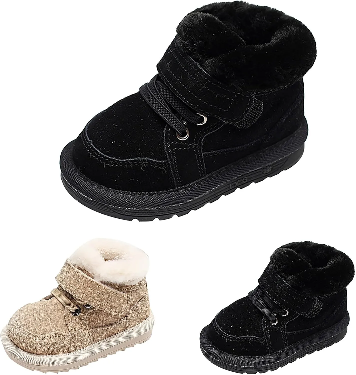Toddler Baby Boys Girls High Tops Fleece Ankle Sneakers Soft Anti-Slip Sole PU Leather Warm First Walking Shoes