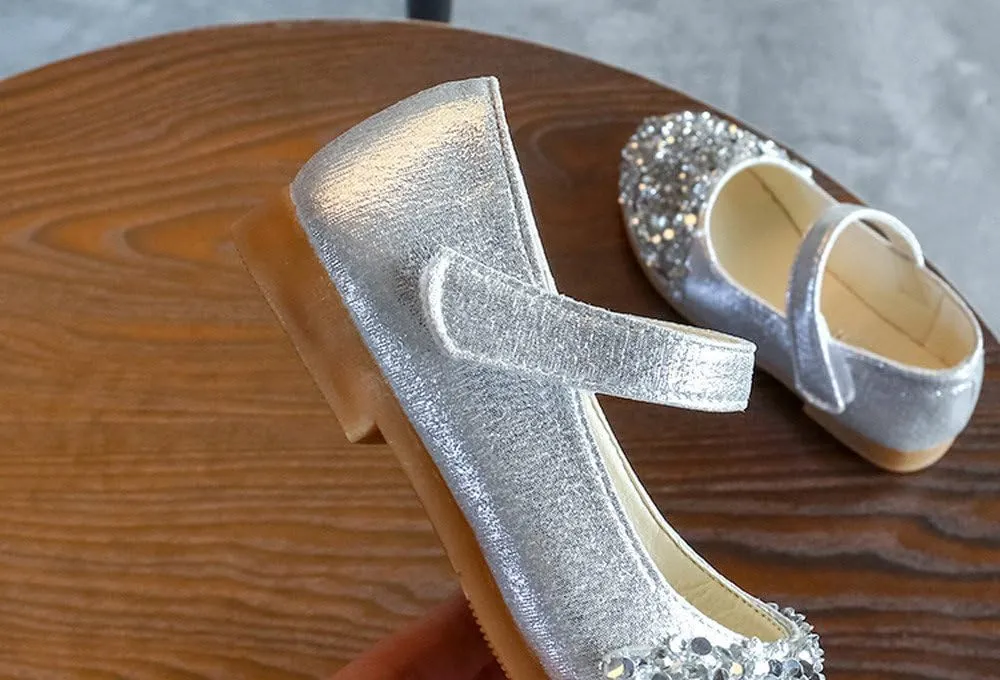 Toddler Shoes Baby Girls Rhinestone Dress Shoes Glitter Mary Jane Kids Princess Shoes Low Heels for Party Wedding