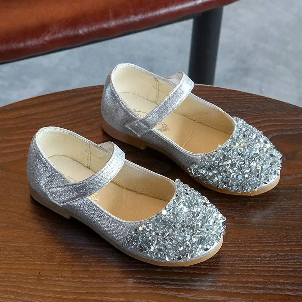 Toddler Shoes Baby Girls Rhinestone Dress Shoes Glitter Mary Jane Kids Princess Shoes Low Heels for Party Wedding