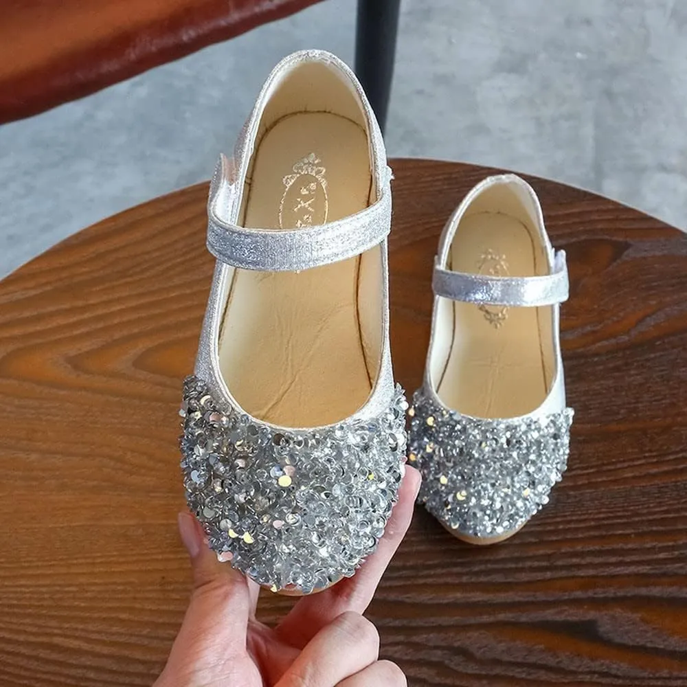 Toddler Shoes Baby Girls Rhinestone Dress Shoes Glitter Mary Jane Kids Princess Shoes Low Heels for Party Wedding
