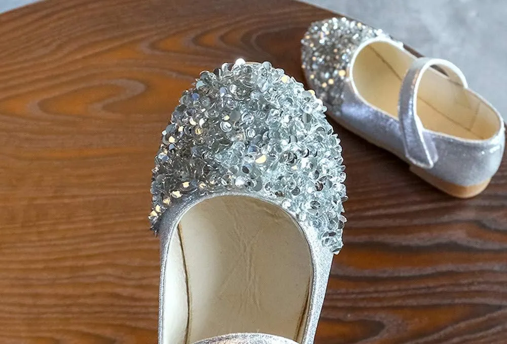 Toddler Shoes Baby Girls Rhinestone Dress Shoes Glitter Mary Jane Kids Princess Shoes Low Heels for Party Wedding
