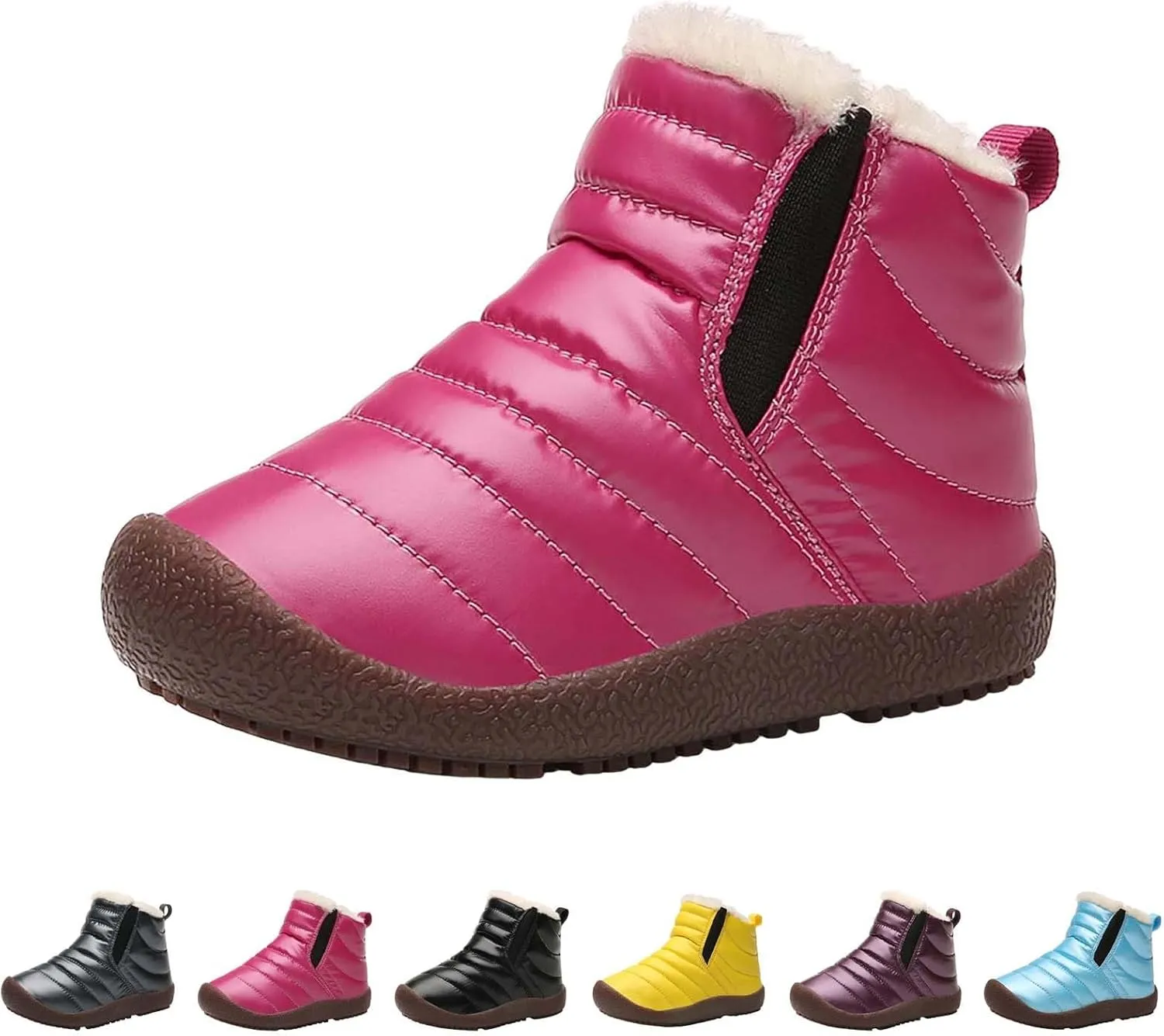 Toddler Snow Boots Winter Warm Booties Fr Lined Anti-Slip Ankle Boots Outdoor Slip On Waterproof Comfortable Booties
