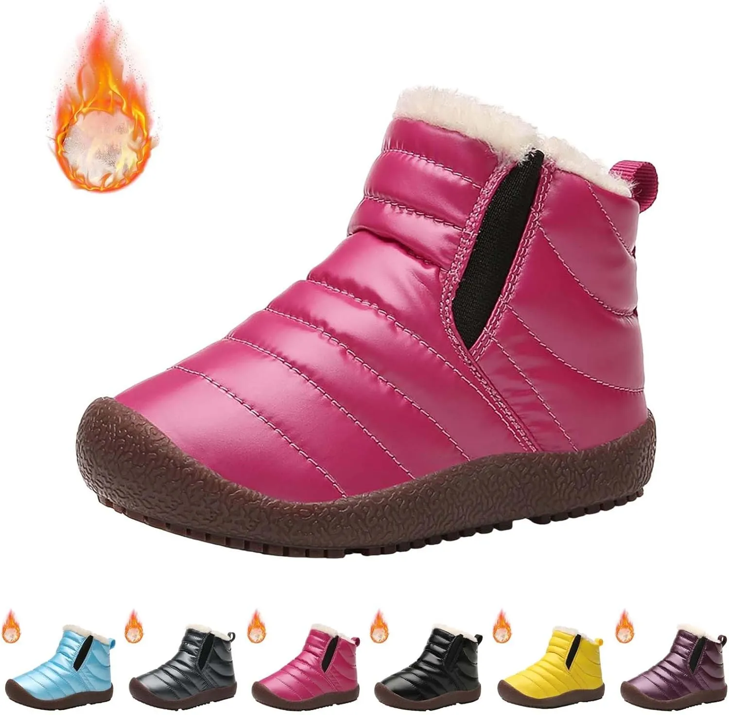 Toddler Snow Boots Winter Warm Booties Fr Lined Anti-Slip Ankle Boots Outdoor Slip On Waterproof Comfortable Booties
