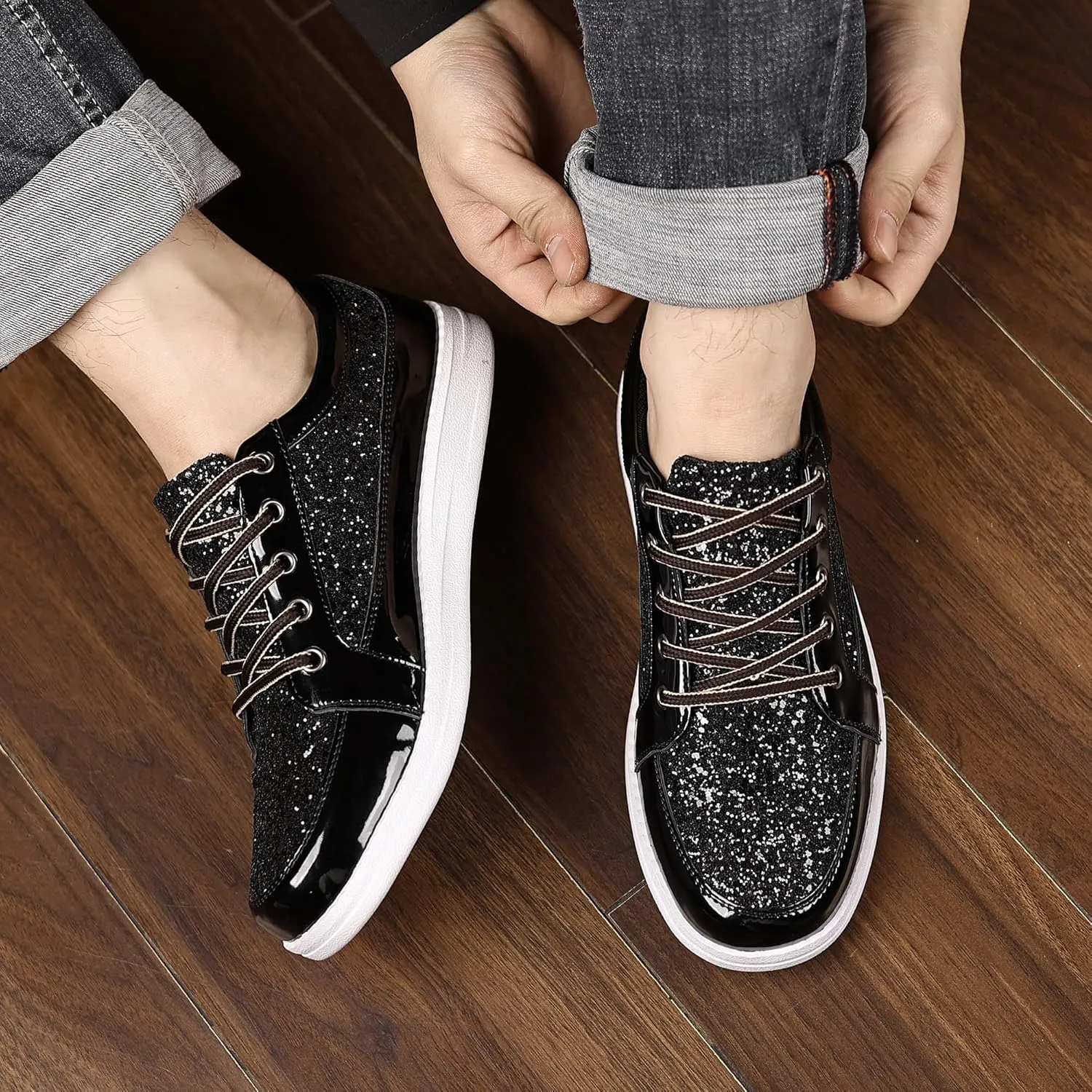 Trsorini Mens Glitter Shoes Sparkly Sneakers Fashion Bling Sequin Shiny Comfort Men Shoes