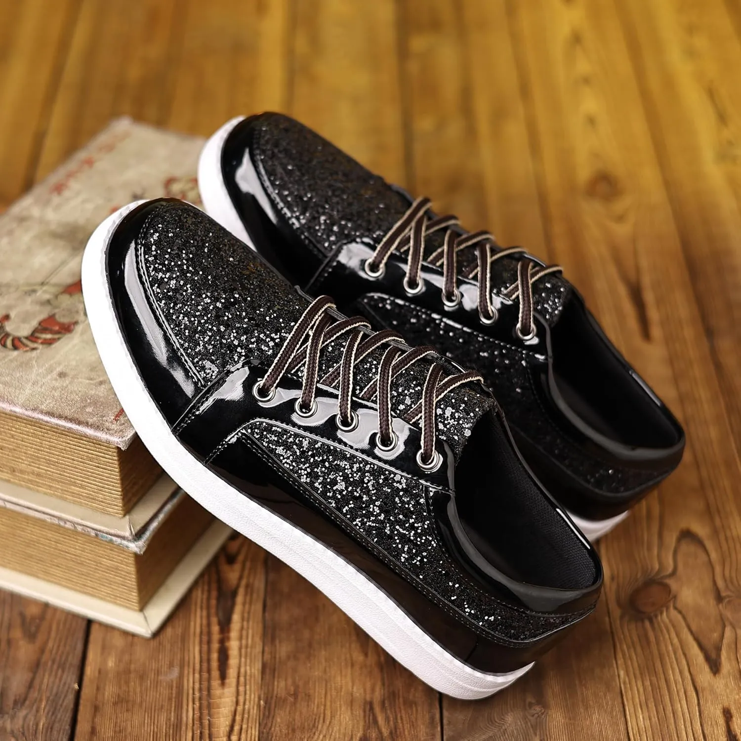 Trsorini Mens Glitter Shoes Sparkly Sneakers Fashion Bling Sequin Shiny Comfort Men Shoes