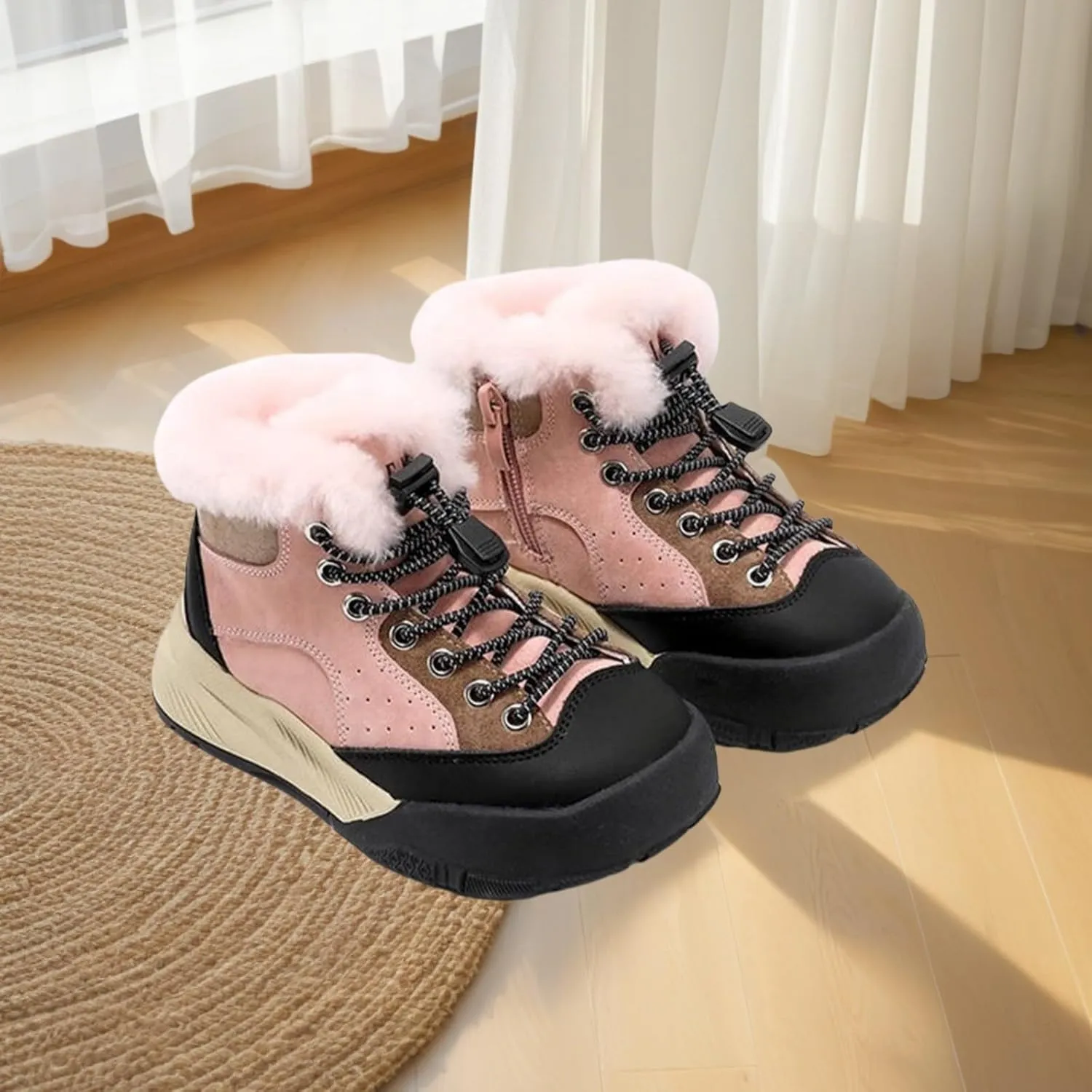 Winter Outdoor Faux Fr Snow Boots for Kids Fleece Plush Warm Furry Ankle Booties Boys Girls Baby Boots 1218 Months