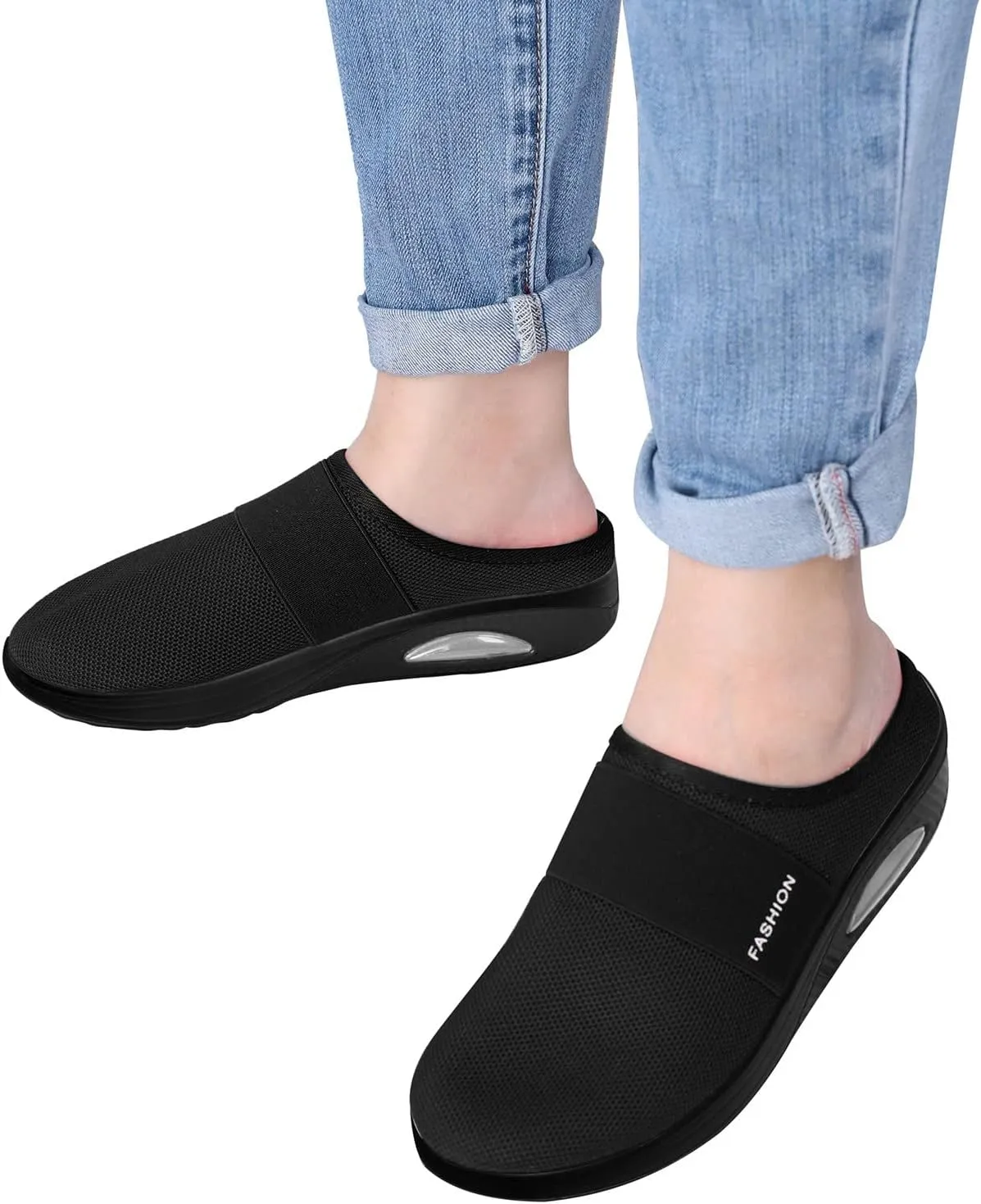 Women's Backless Walking Sneakers Summer Slip-on Tennis Shoes Womens Mesh Breathable Dress Casual Shoes Waterproof Sneakers Black Tennis Shoe White Loafers