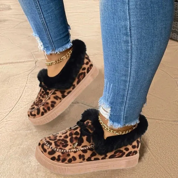 Women's flat warm lining snow booties cute bowknot furry ankle boots