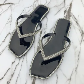 Women's Summer Slippers Rhinestone Shiny Flat Slippers