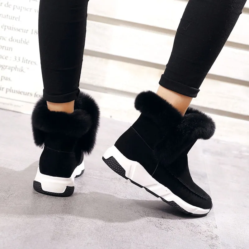 Women's Winter Warm Patchwork Platform Snow Boots Decorated With Faux Fur