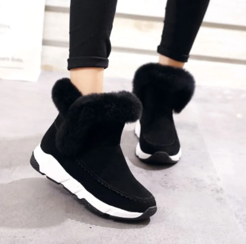 Women's Winter Warm Patchwork Platform Snow Boots Decorated With Faux Fur