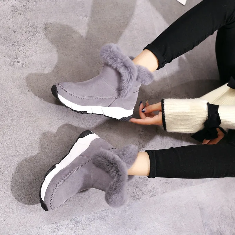 Women's Winter Warm Patchwork Platform Snow Boots Decorated With Faux Fur