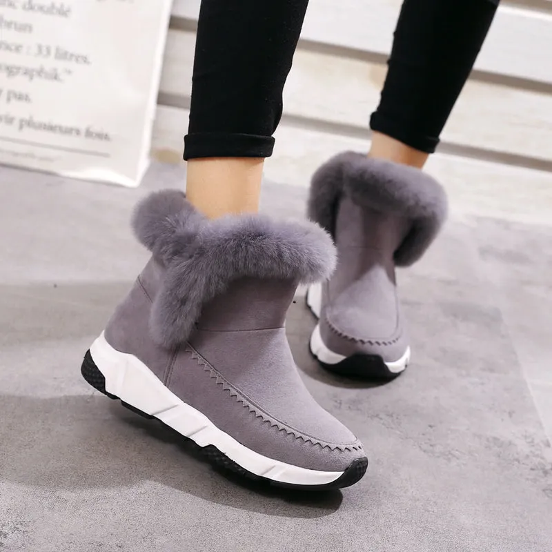 Women's Winter Warm Patchwork Platform Snow Boots Decorated With Faux Fur