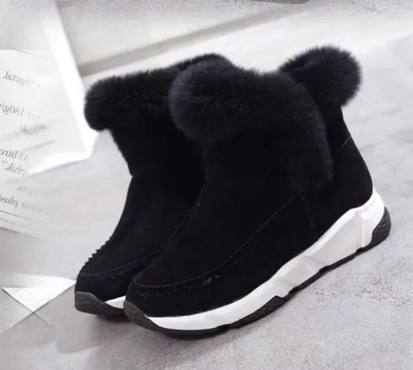 Women's Winter Warm Patchwork Platform Snow Boots Decorated With Faux Fur