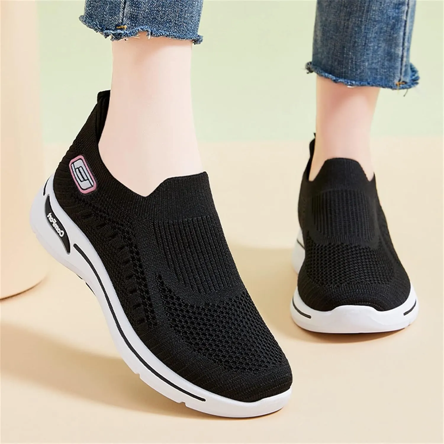 Women's Woven Orthopedic Soft Breathable Shoes Outdoor Comfort Fashion Casual Sneakers Wide Slip-on Tennis Shoes Arch Support Foam Shoes