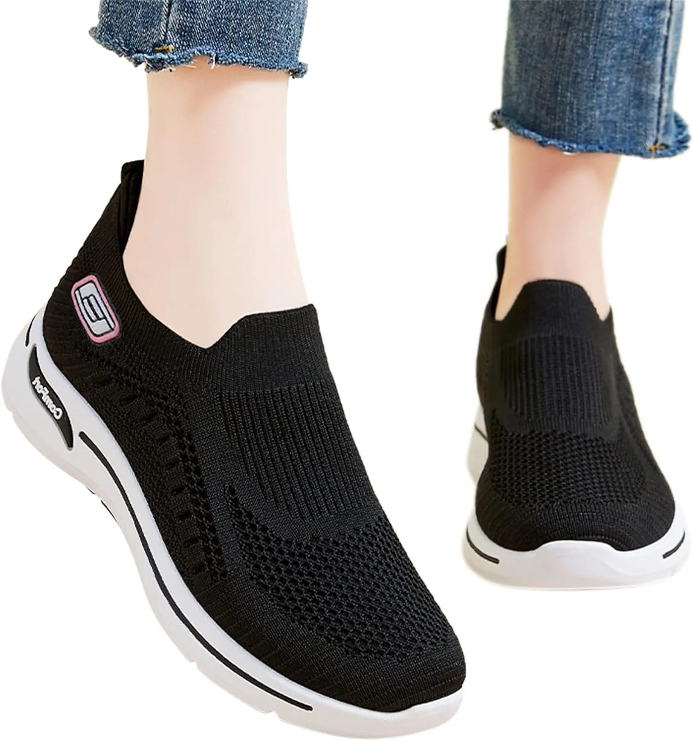 Women's Woven Orthopedic Soft Breathable Shoes Outdoor Comfort Fashion Casual Sneakers Wide Slip-on Tennis Shoes Arch Support Foam Shoes