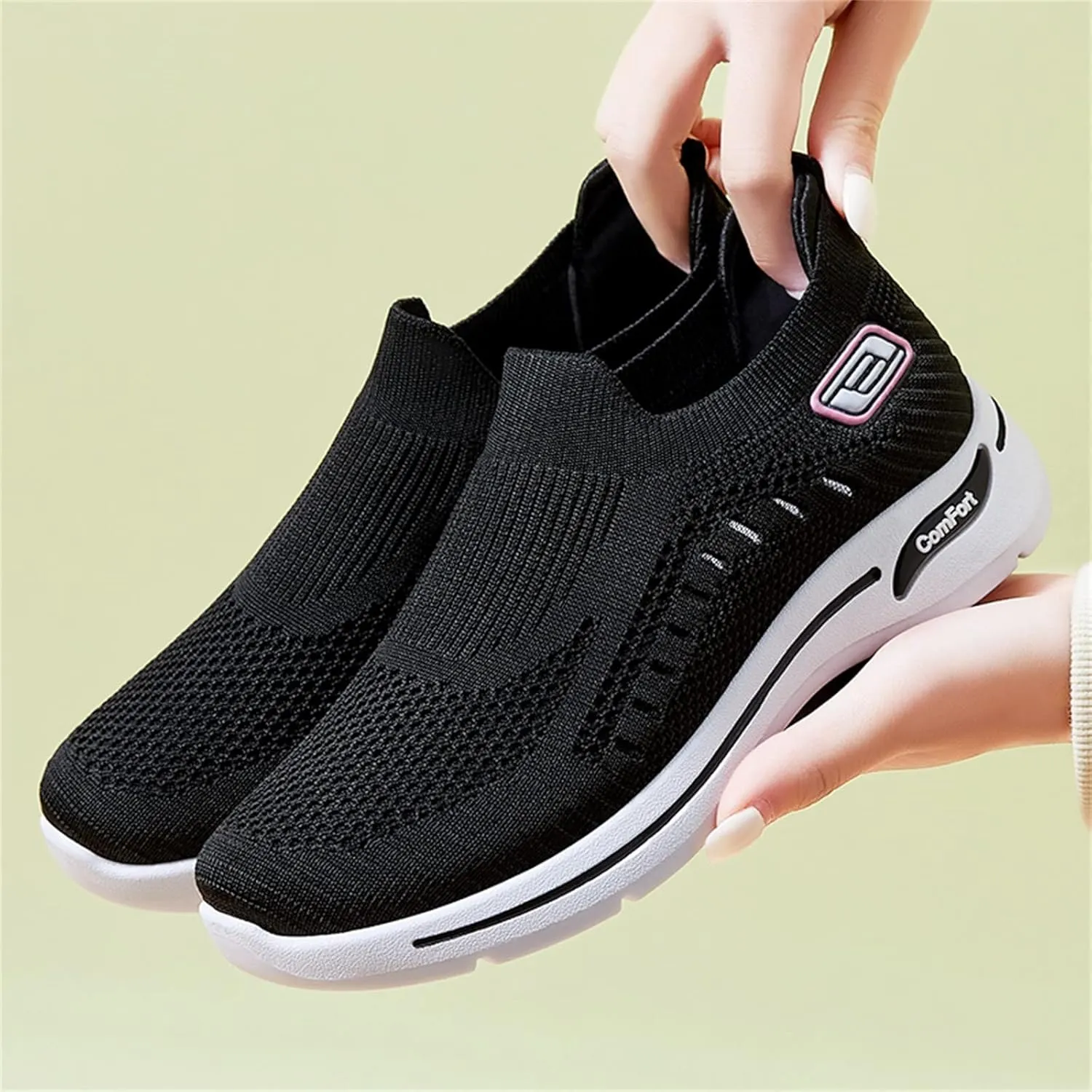 Women's Woven Orthopedic Soft Breathable Shoes Outdoor Comfort Fashion Casual Sneakers Wide Slip-on Tennis Shoes Arch Support Foam Shoes